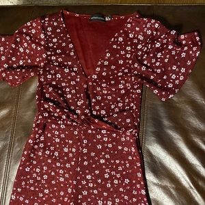 Maroon Floral Wide-Leg Romper Jumpsuit